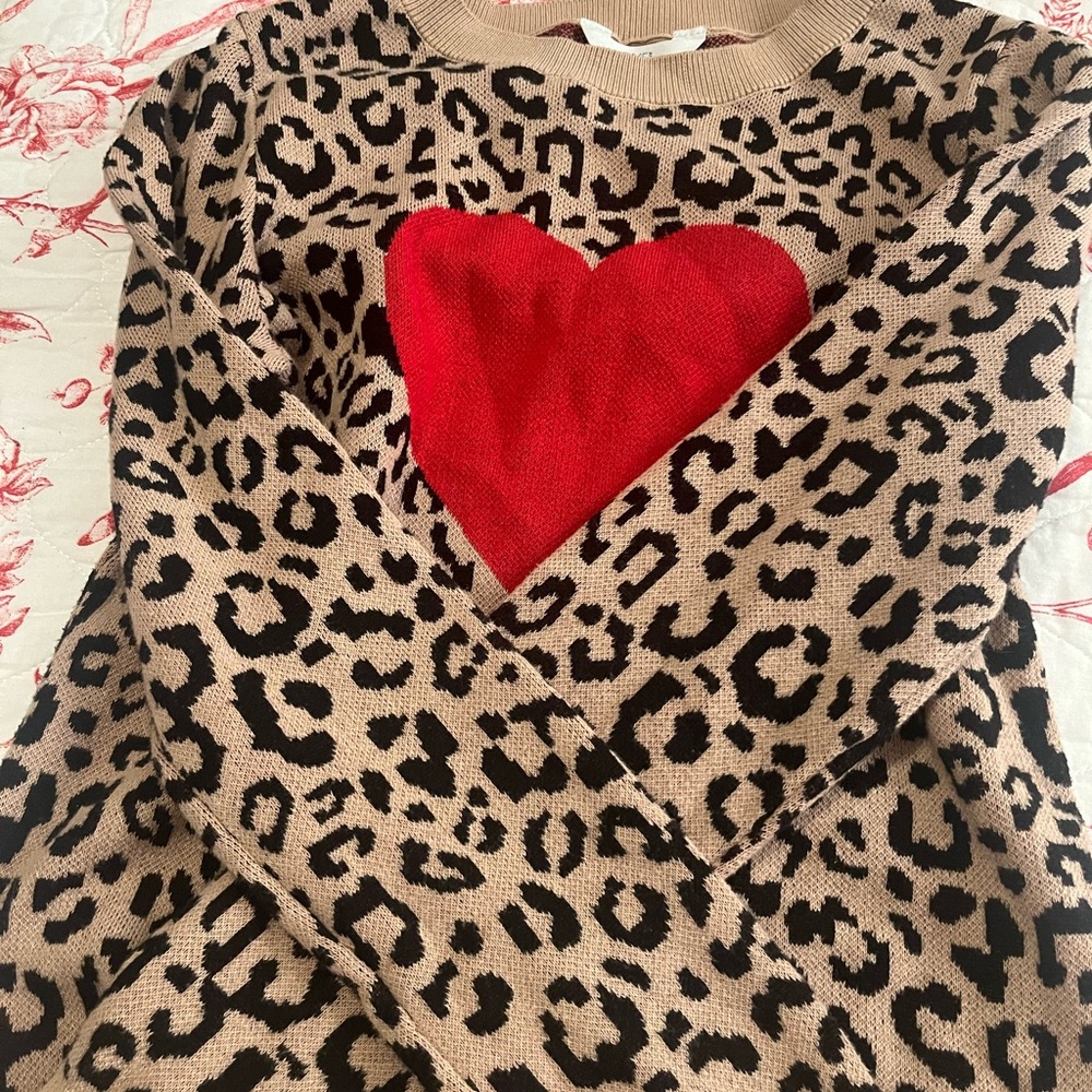 Leopard Print Kids Sweater with Red Heart
